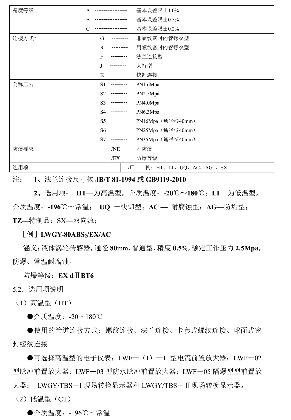 有機(jī)溶劑用渦輪流量計(jì)選型說明2