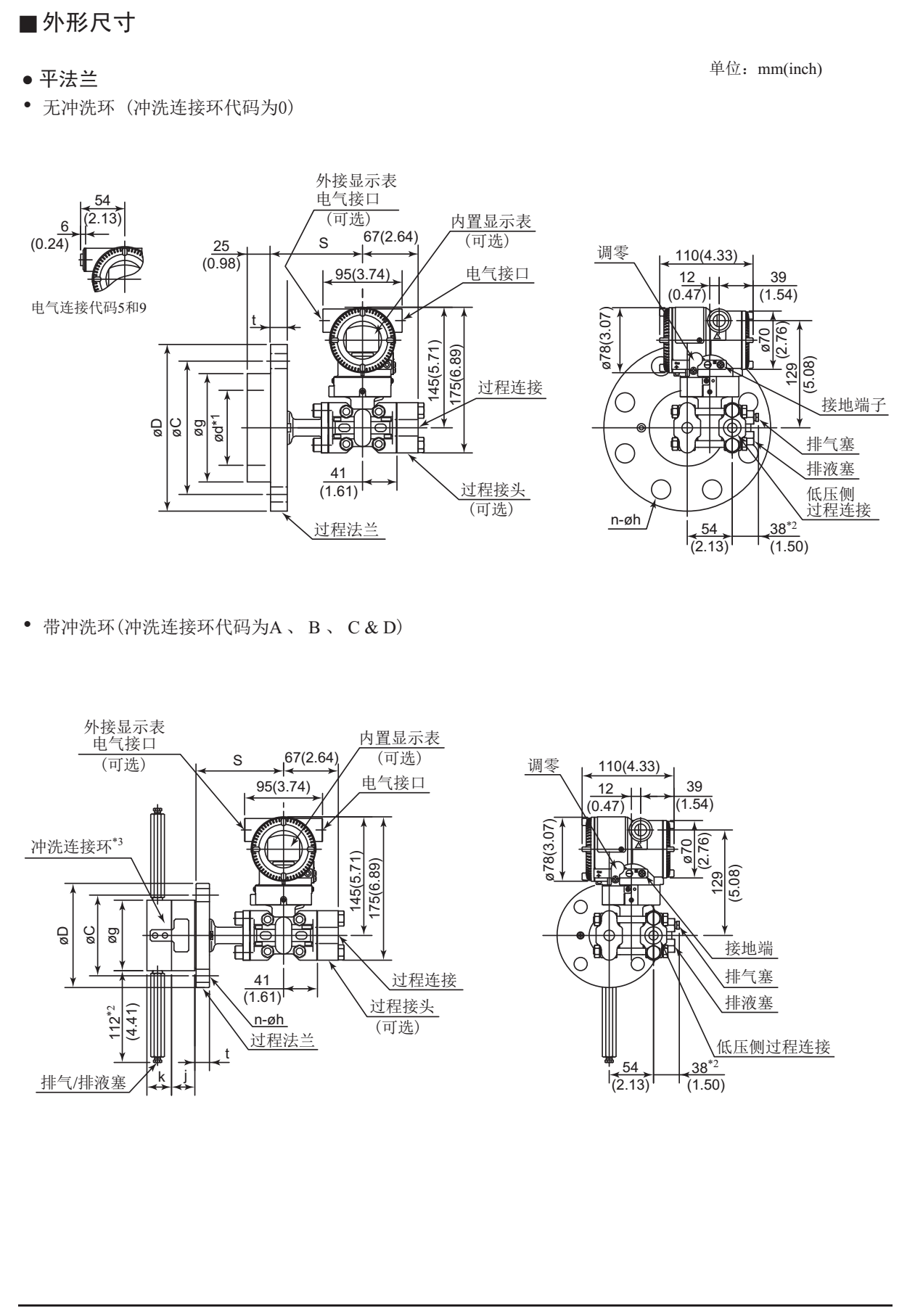 EJA210E法蘭安裝式差壓變送器外形尺寸